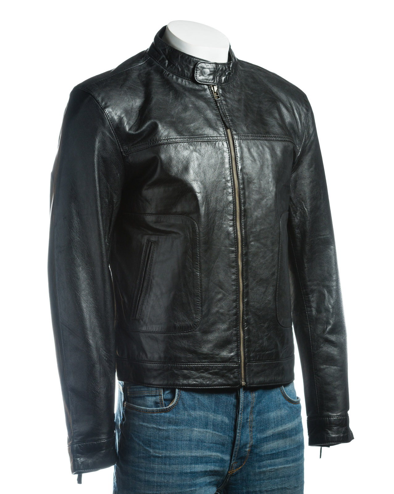 Men's Black Plain Slim Fit Leather Jacket | Leather Shop (1276 x 1600 Pixel)