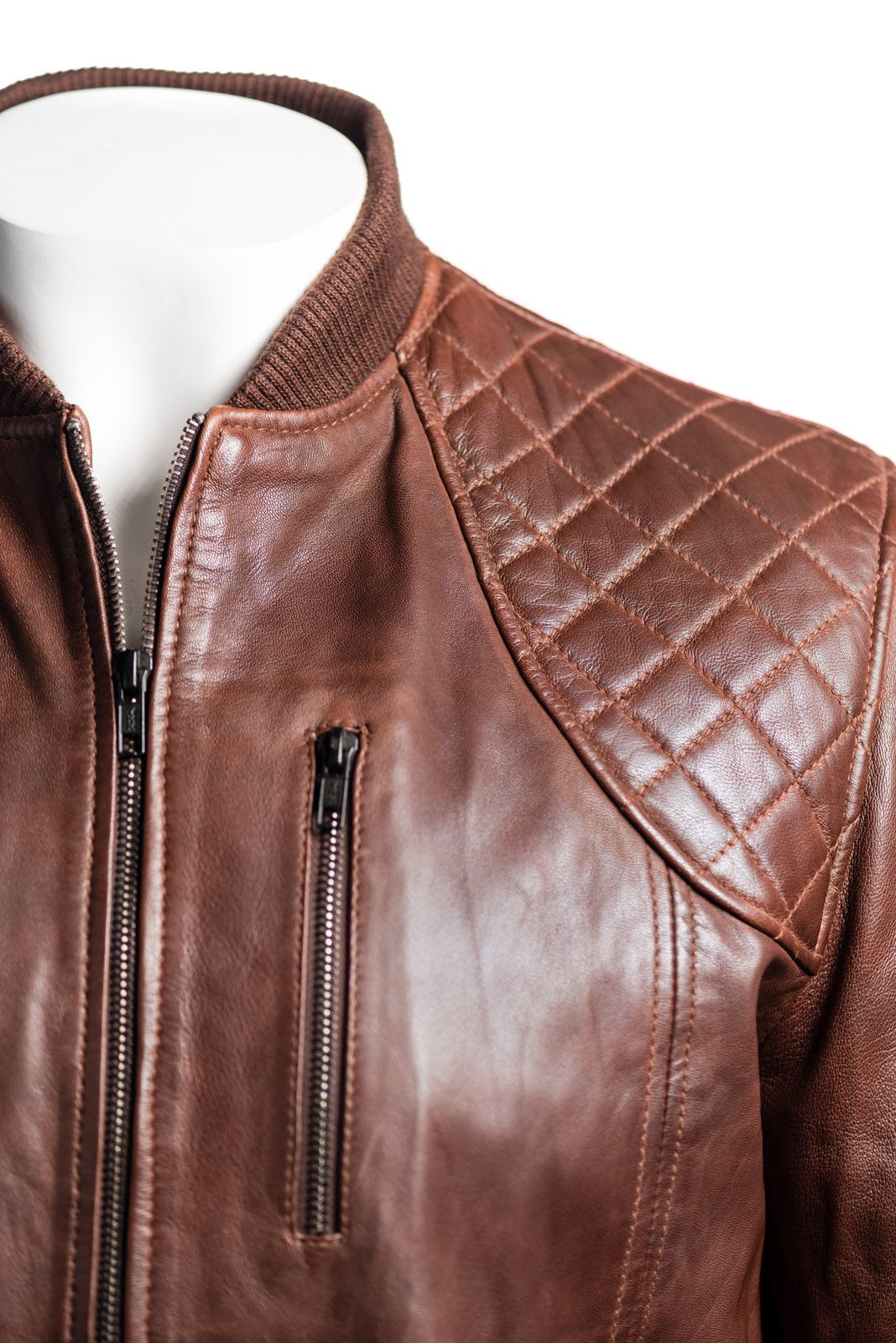 Men's Brown Leather Rib Knit Collar Bomber Jacket With ... (1068 x 1600 Pixel)
