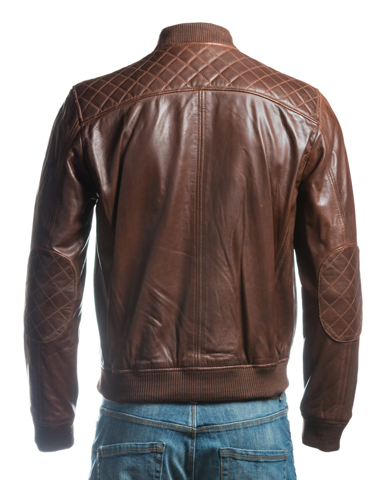 Men's Brown Leather Rib Knit Collar Bomber Jacket With ... (1274 x 1600 Pixel)