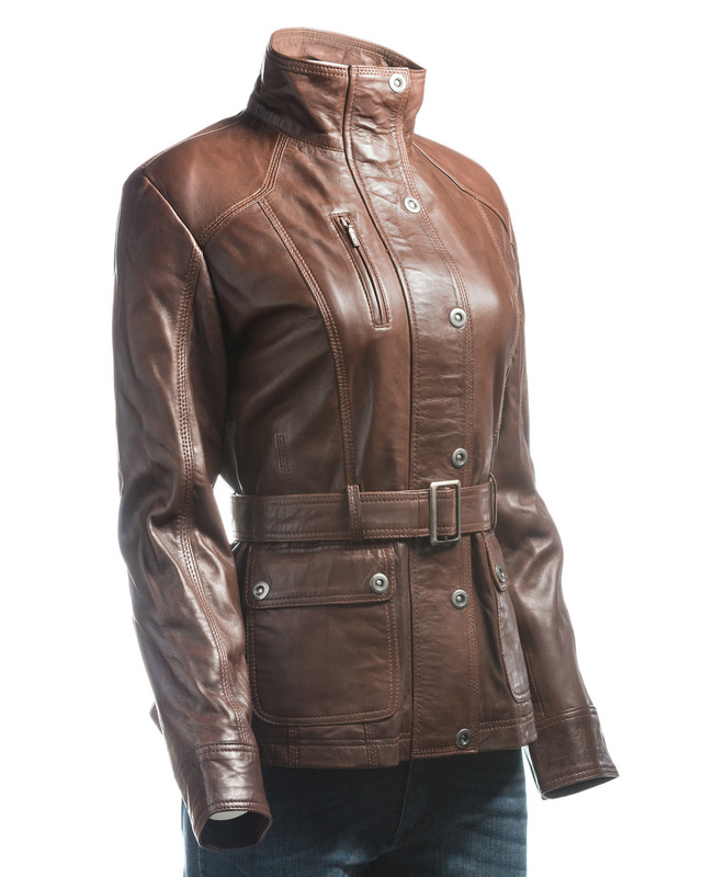 Womens leather belted jacket Clearance