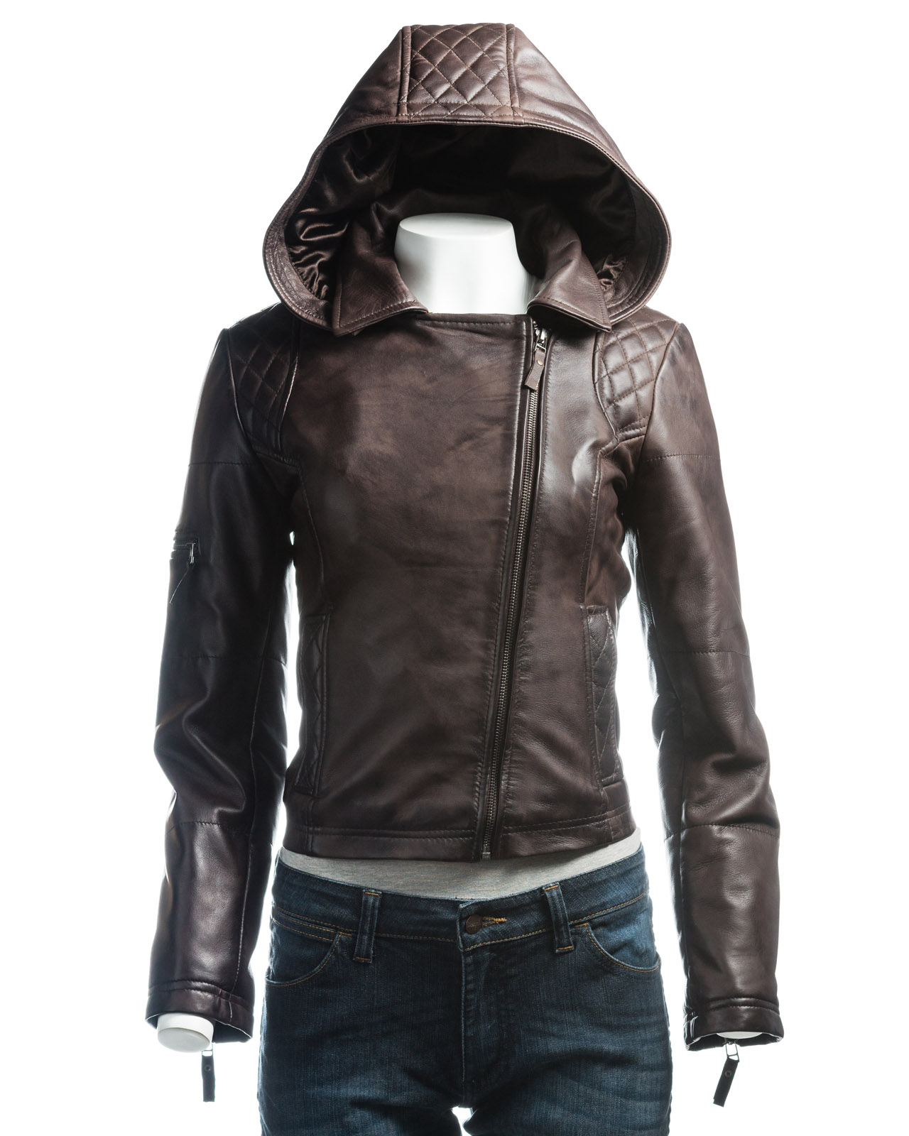 Ladies Brown Slim Fit Quilted Diamante Biker Style Leather ... (1280 x 1600 Pixel)