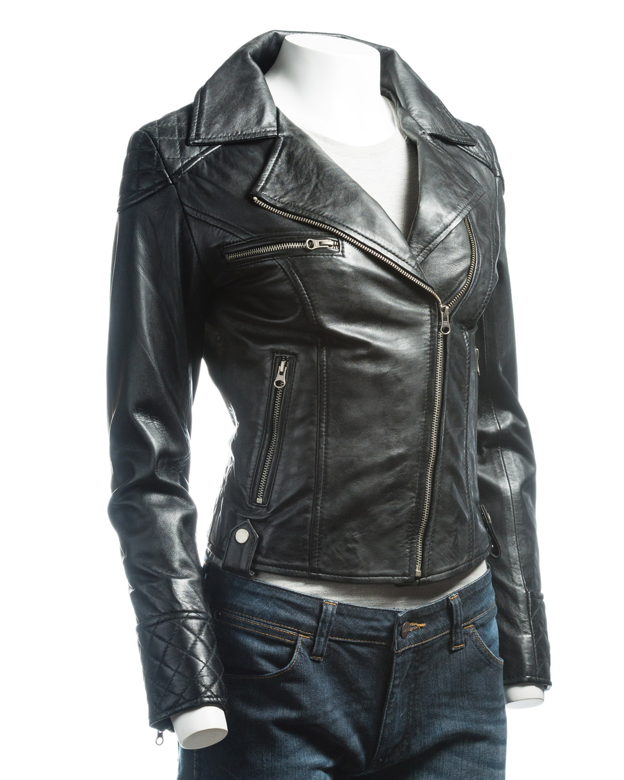 black fitted leather jacket