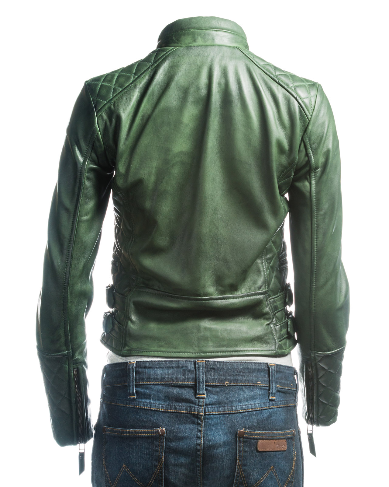 Ladies Green Slim Fit Leather Biker Jacket With Stand-Up ... (1280 x 1600 Pixel)