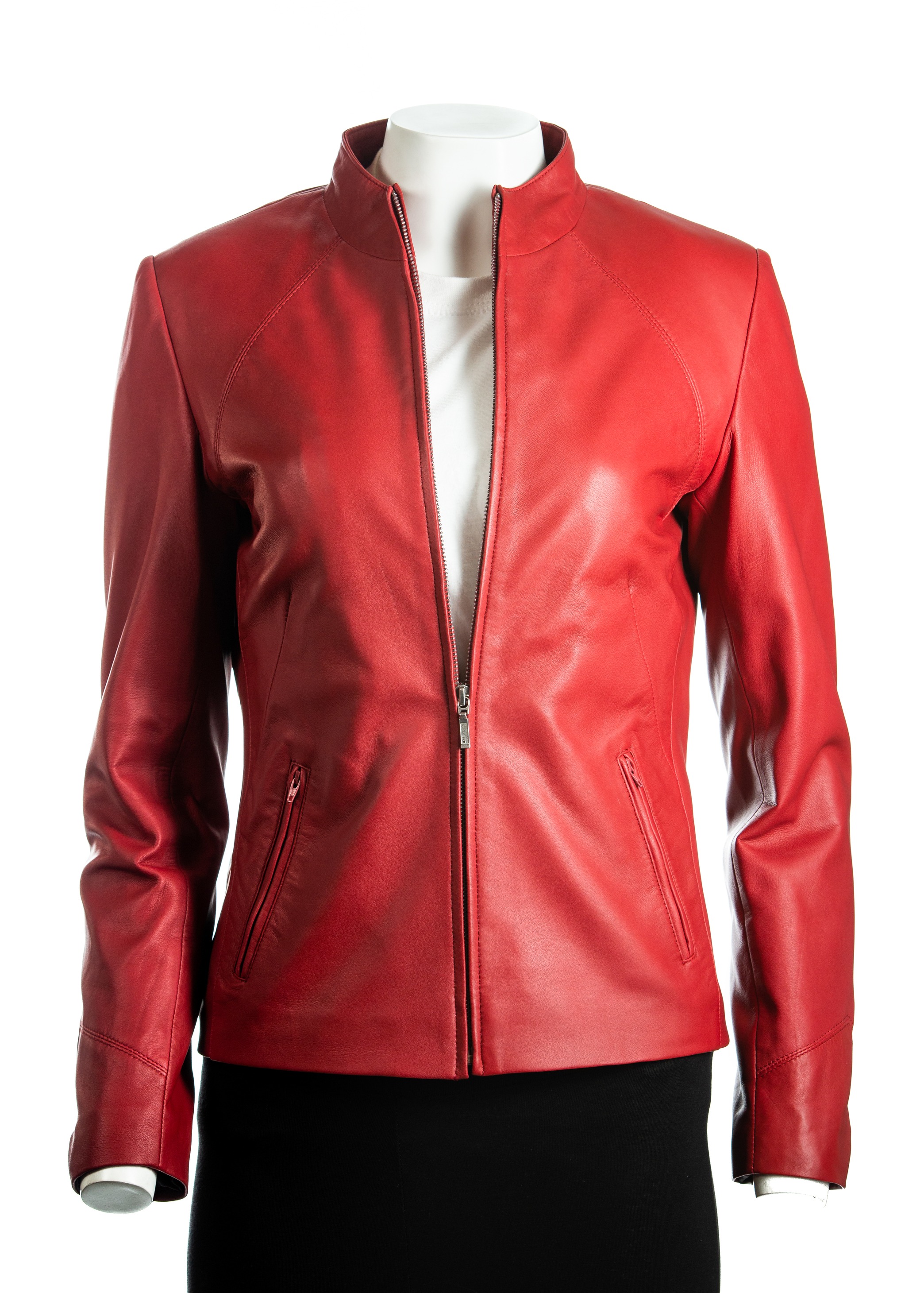 Ladies Red Plain Short Zipped Leather Jacket | Leather Shop (2088 x 2920 Pixel)