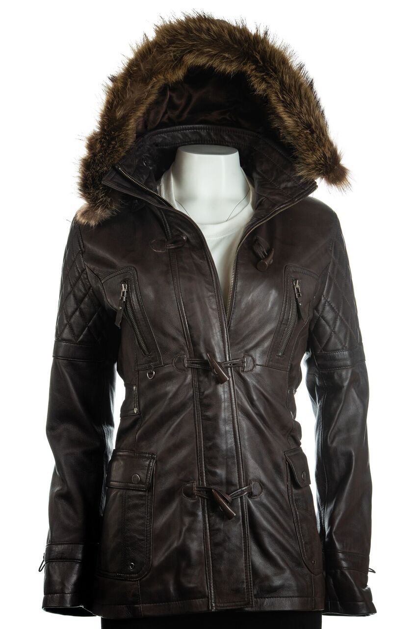 ladies leather parka with hood