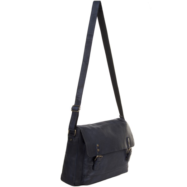 Square ashwood medium leather vintage wash messenger bag with laptop sleeve navy 1336 p1230 5288 image