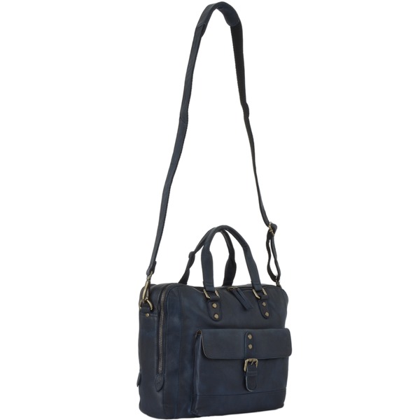 Square ashwood medium leather vintage wash two section work bag navy 1334 p1313 5740 image
