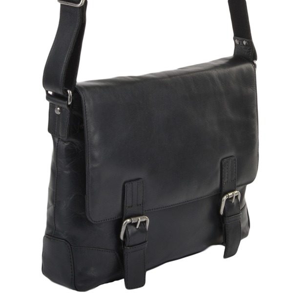 Square ashwood luggage mens medium leather messsenger bag black oscar p669 2736 image