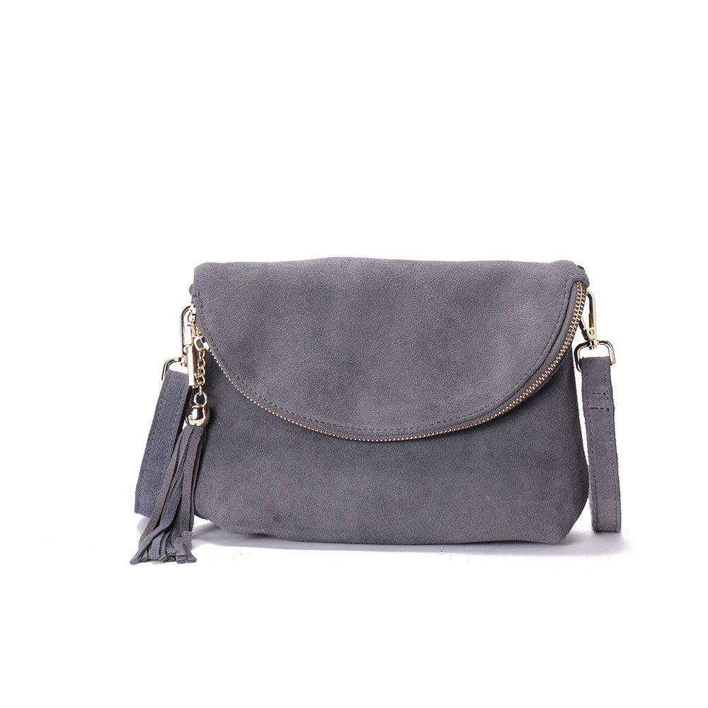 grey suede clutch