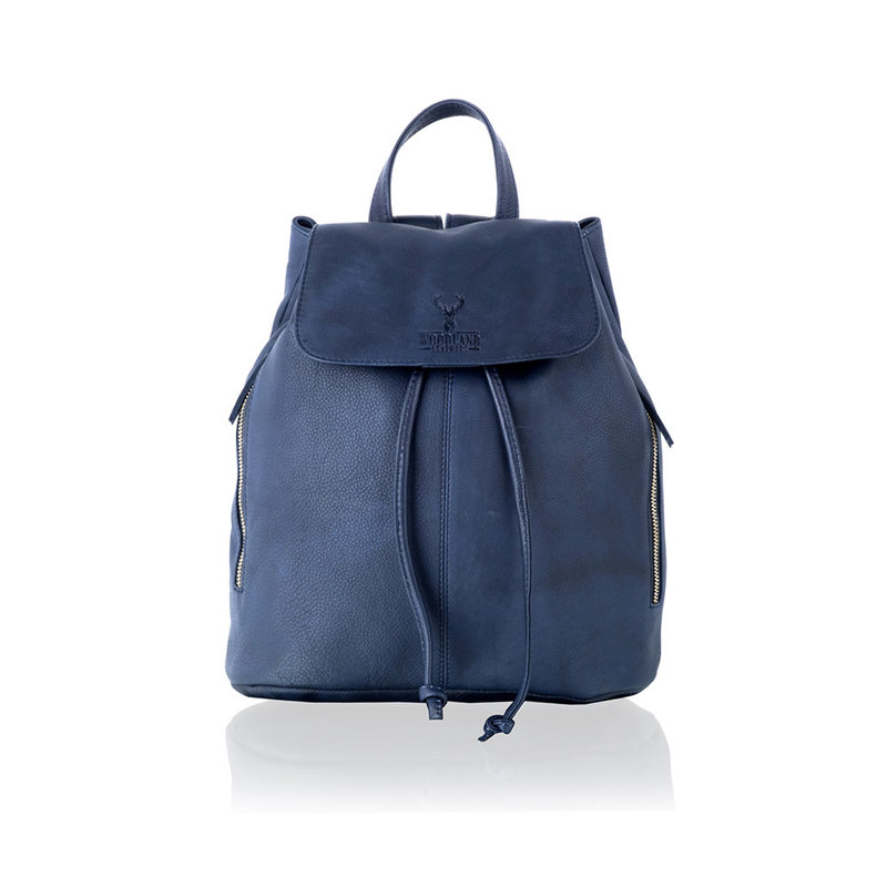 navy leather backpack