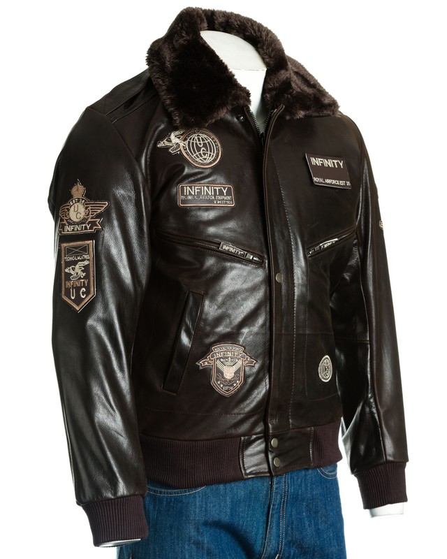 Leather jacket with patches men's clearance