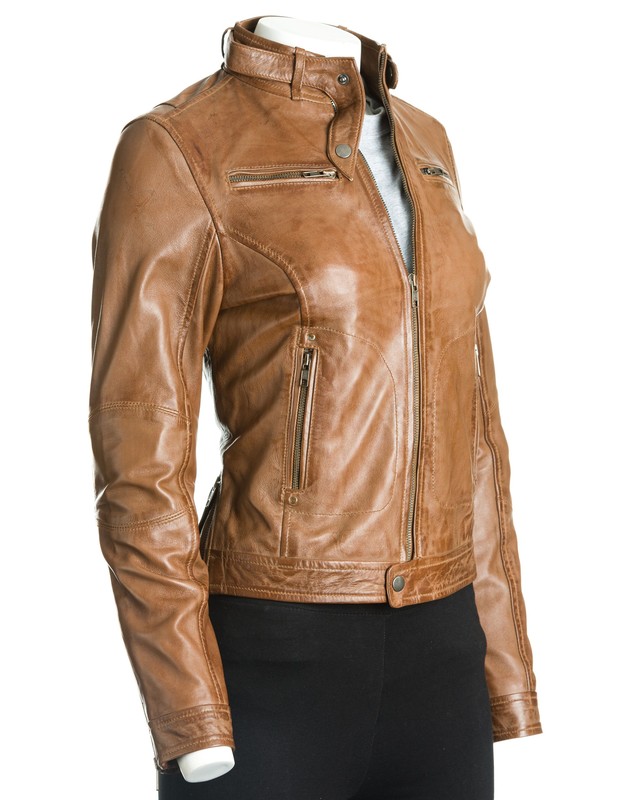 tan leather biker jacket