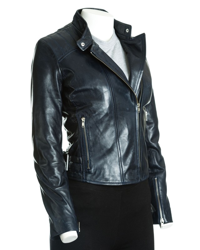 leather navy jacket