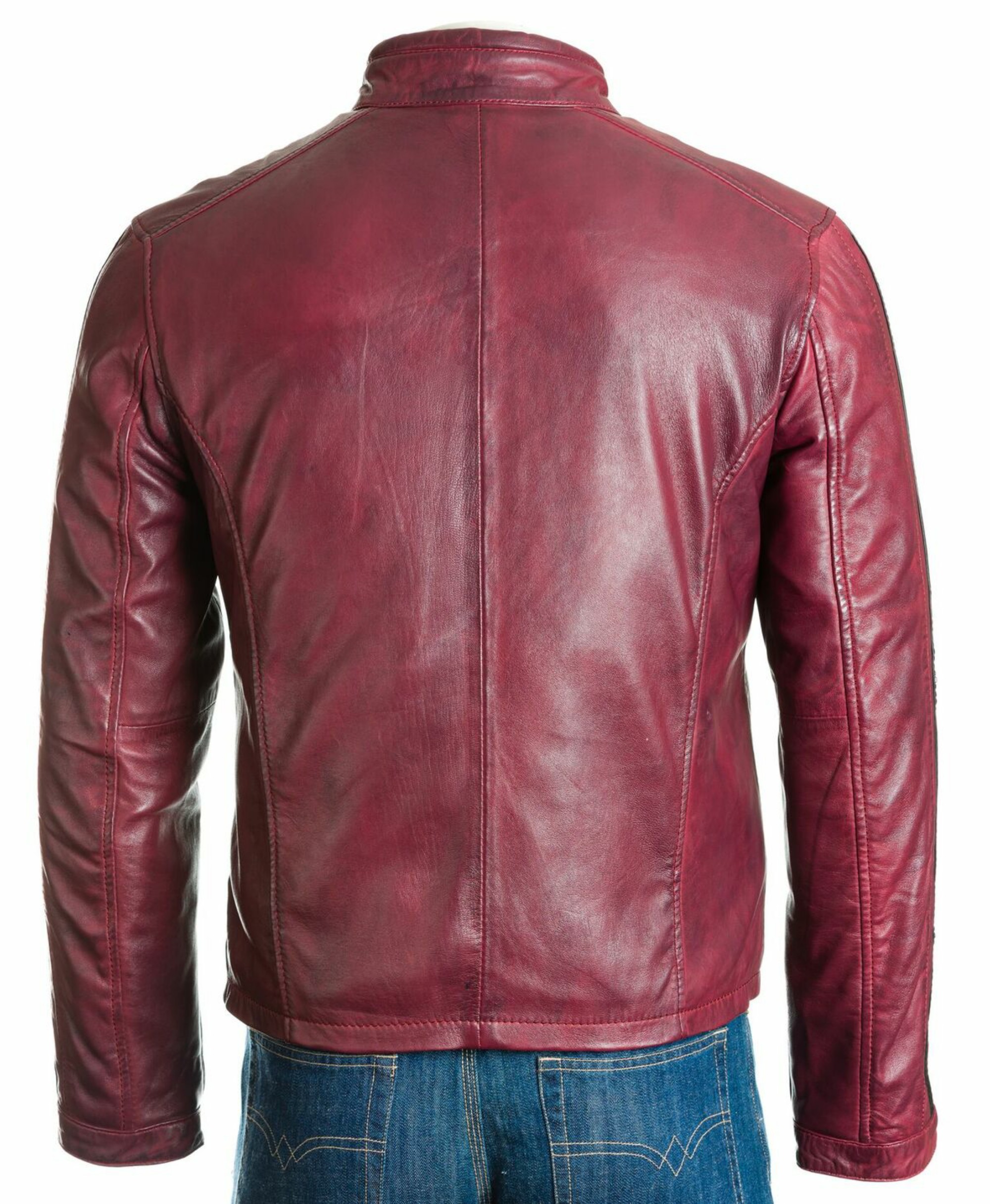 Men's Pepsi Red Tab Collar Leather Biker Jacket with ... (2000 x 2431 Pixel)