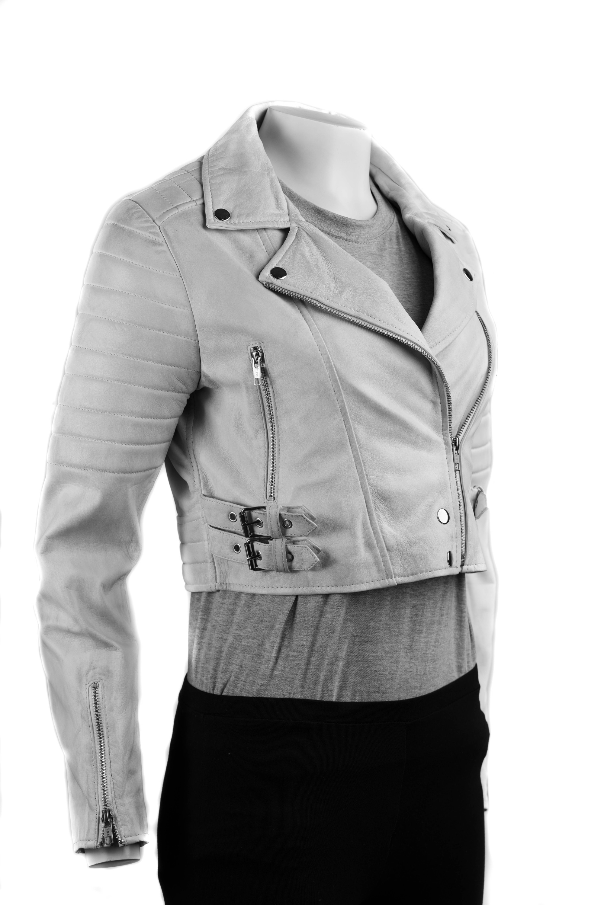 white leather moto jacket