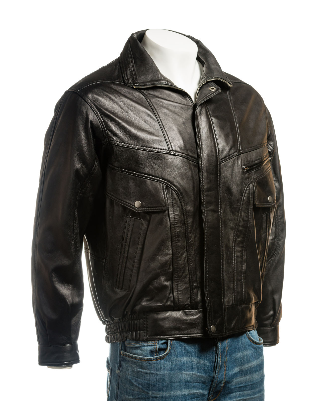 Men's Black Pocket Detail Blouson Style Leather Jacket ... (1280 x 1600 Pixel)